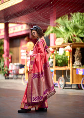 Soft Peach Banarasi Silk Zari Weaving Saree