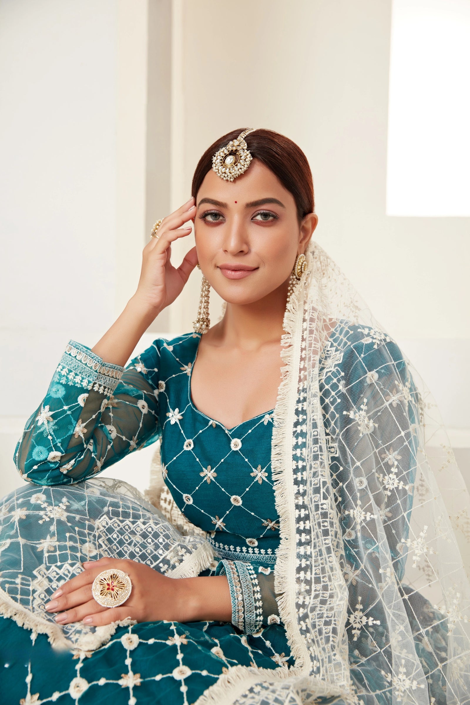 Sequin work teal Zariya lehenga – Kalyanja.