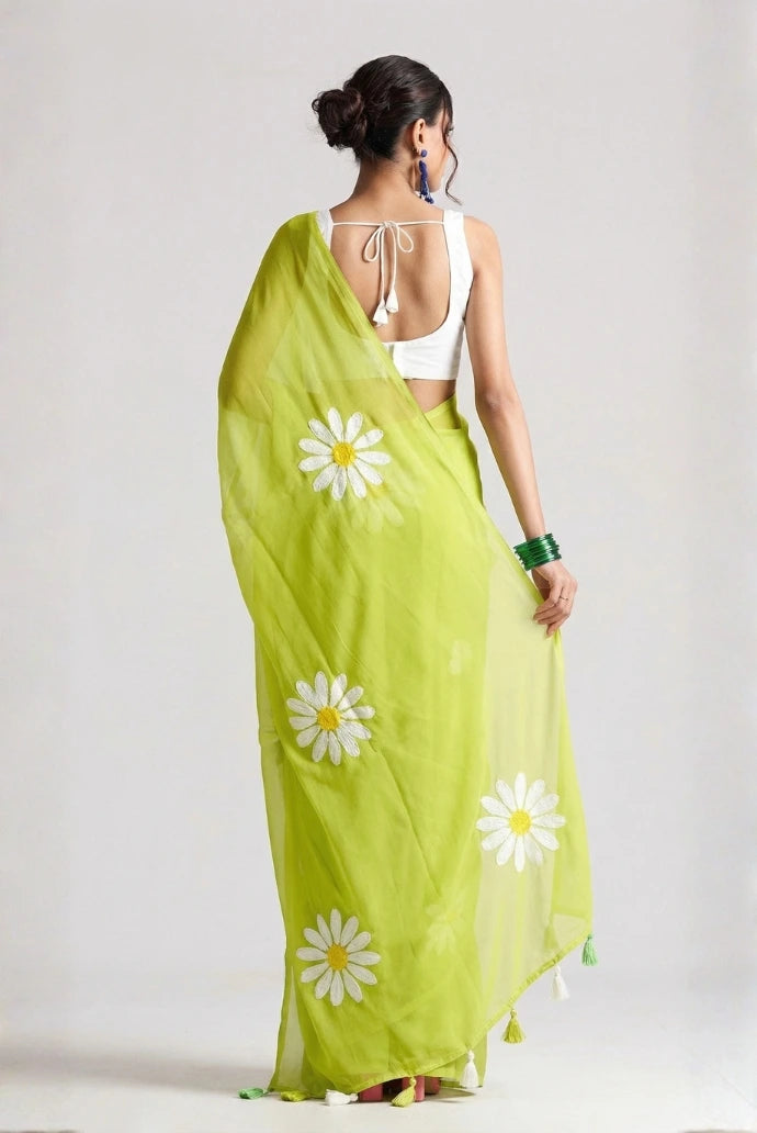 Pista Pistachio Green Chinon Saree