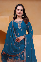 rama blue sequins embroidered chinon suit