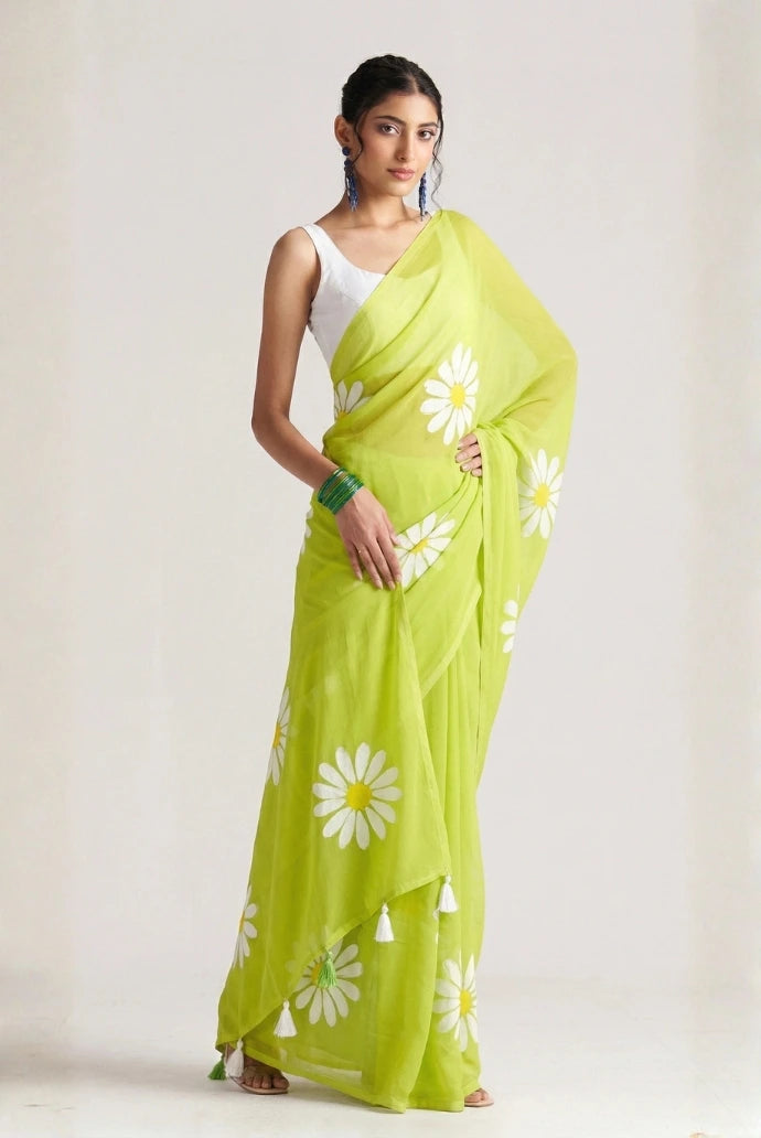 Pista Pistachio Green Chinon Saree