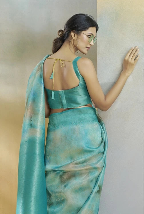 Teal Handloom Weaving Silk Saree Kalyanja Fashion