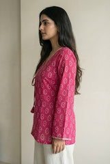 Komal Bandhani Wrap-Tie Short Kurti