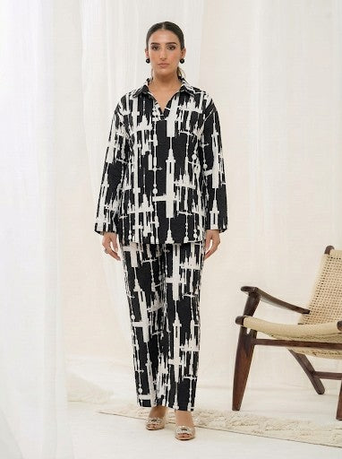 Black Abstract Print on Lycra Fabric