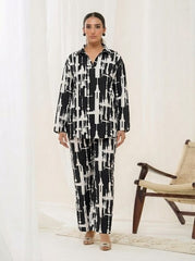 Black Abstract Print on Lycra Fabric