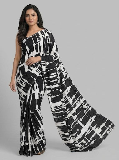 Black Abstract Print on Lycra Fabric