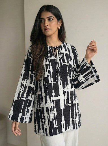 Black Abstract Print on Lycra Fabric