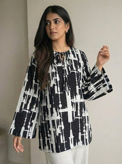 Black Abstract Print on Lycra Fabric