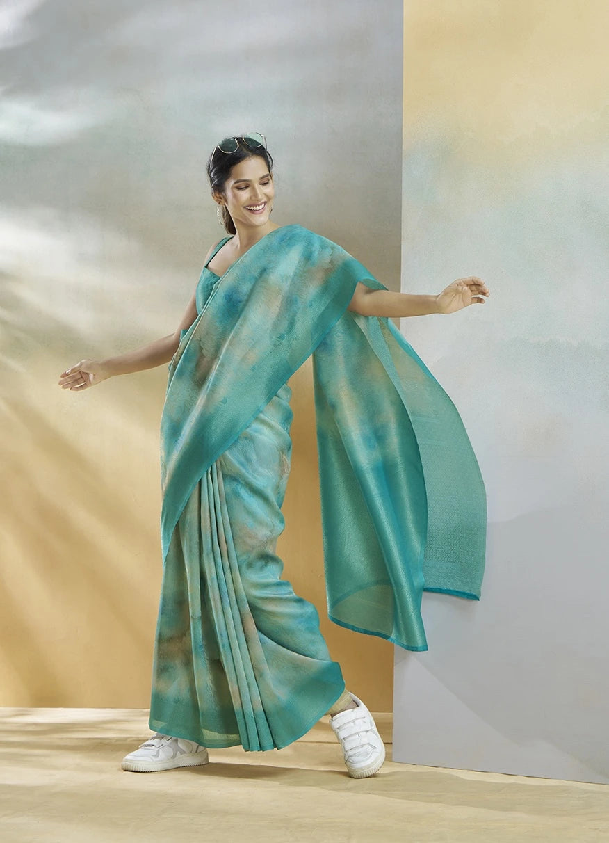 Teal Handloom Weaving Silk Saree Kalyanja Fashion