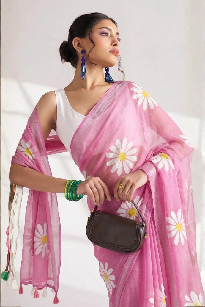 Light Pink Chinon Saree