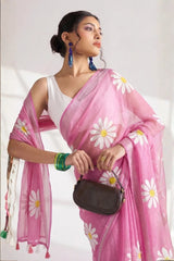 Light Pink Chinon Saree