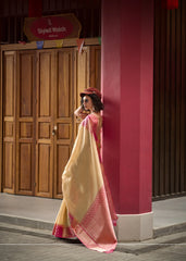 Beige Banarasi Silk Zari Weaving Saree