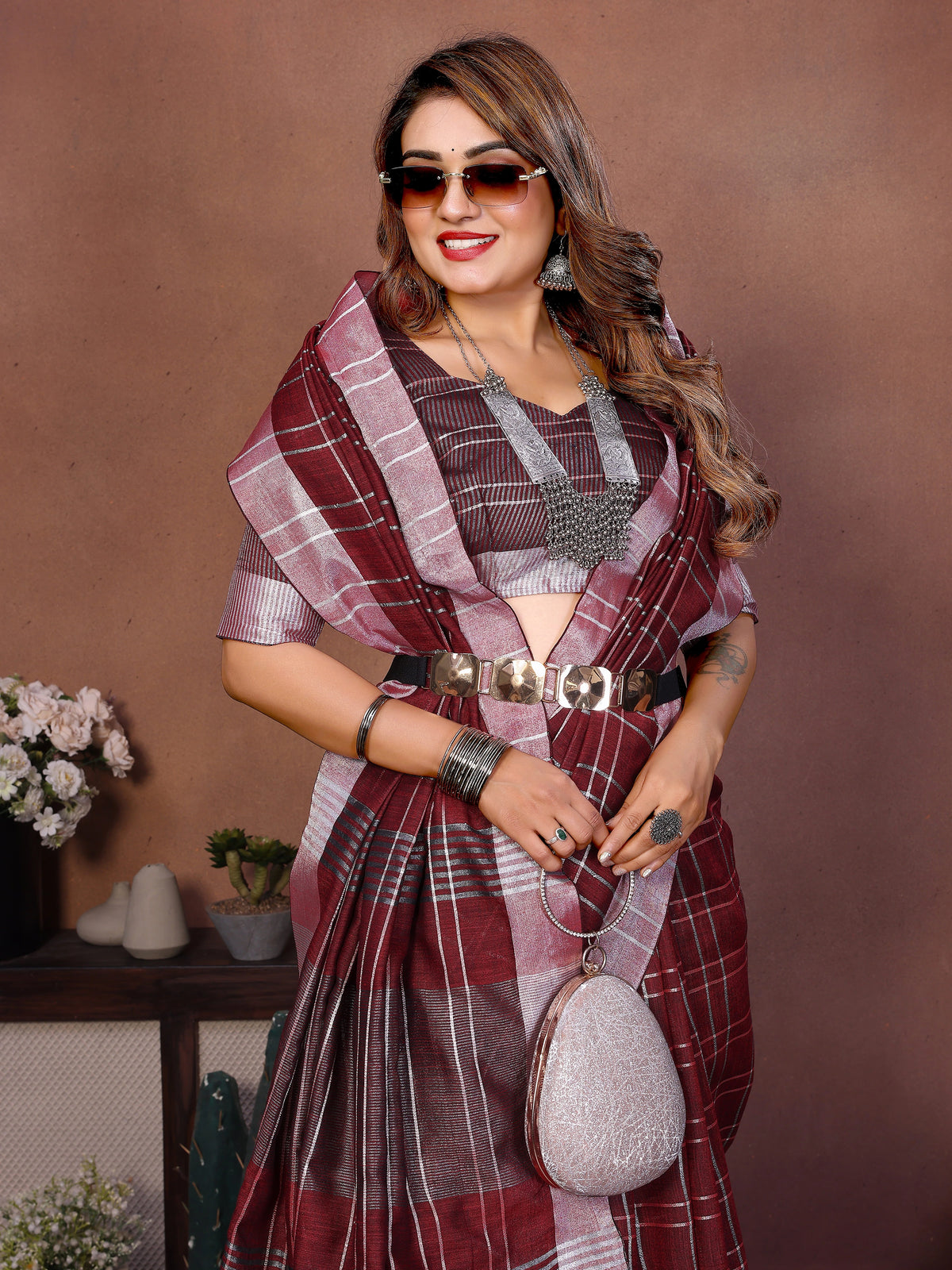 Maroon Ached Weaving Soft Linen Saree – Kalyanja
