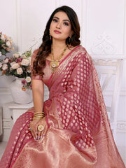 Soft Pink Gold Zari Weaving Soft Organza Banarasi Silk Saree