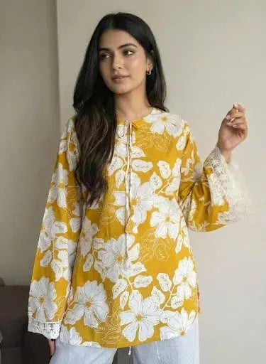 Jasmin Bell Sleeves Short Kurti – Kalyanja
