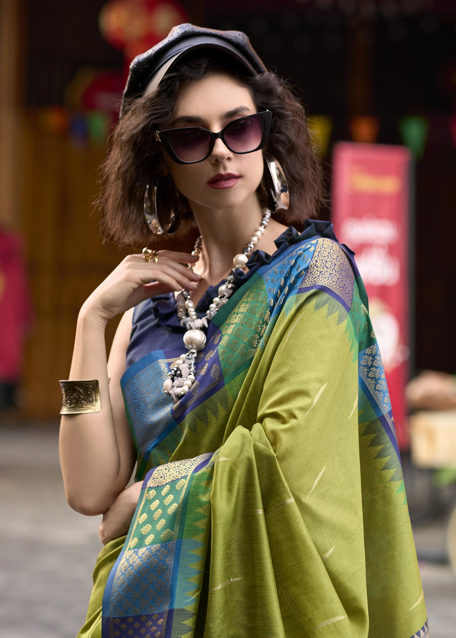 Pista Banarasi Silk Zari Weaving Saree Kalyanja Fashion