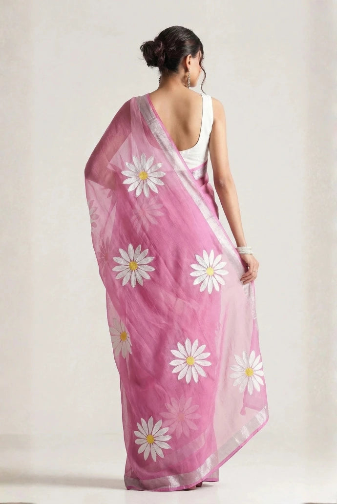 Light Pink Chinon Saree