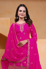 Dark Pink Chinon Sequins Embroidered Suit
