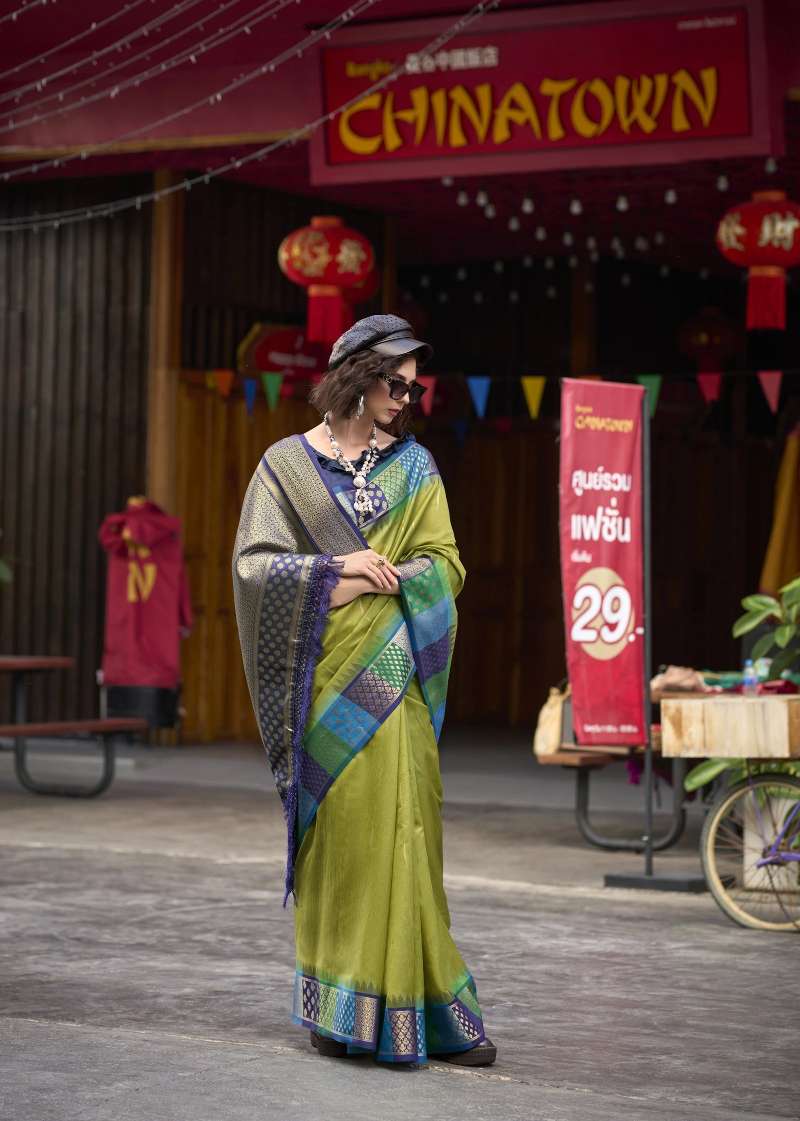 Pista Banarasi Silk Zari Weaving Saree Kalyanja Fashion