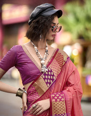 Soft Peach Banarasi Silk Zari Weaving Saree