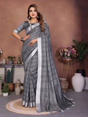 Gray Ached Weaving Soft Linen Saree
