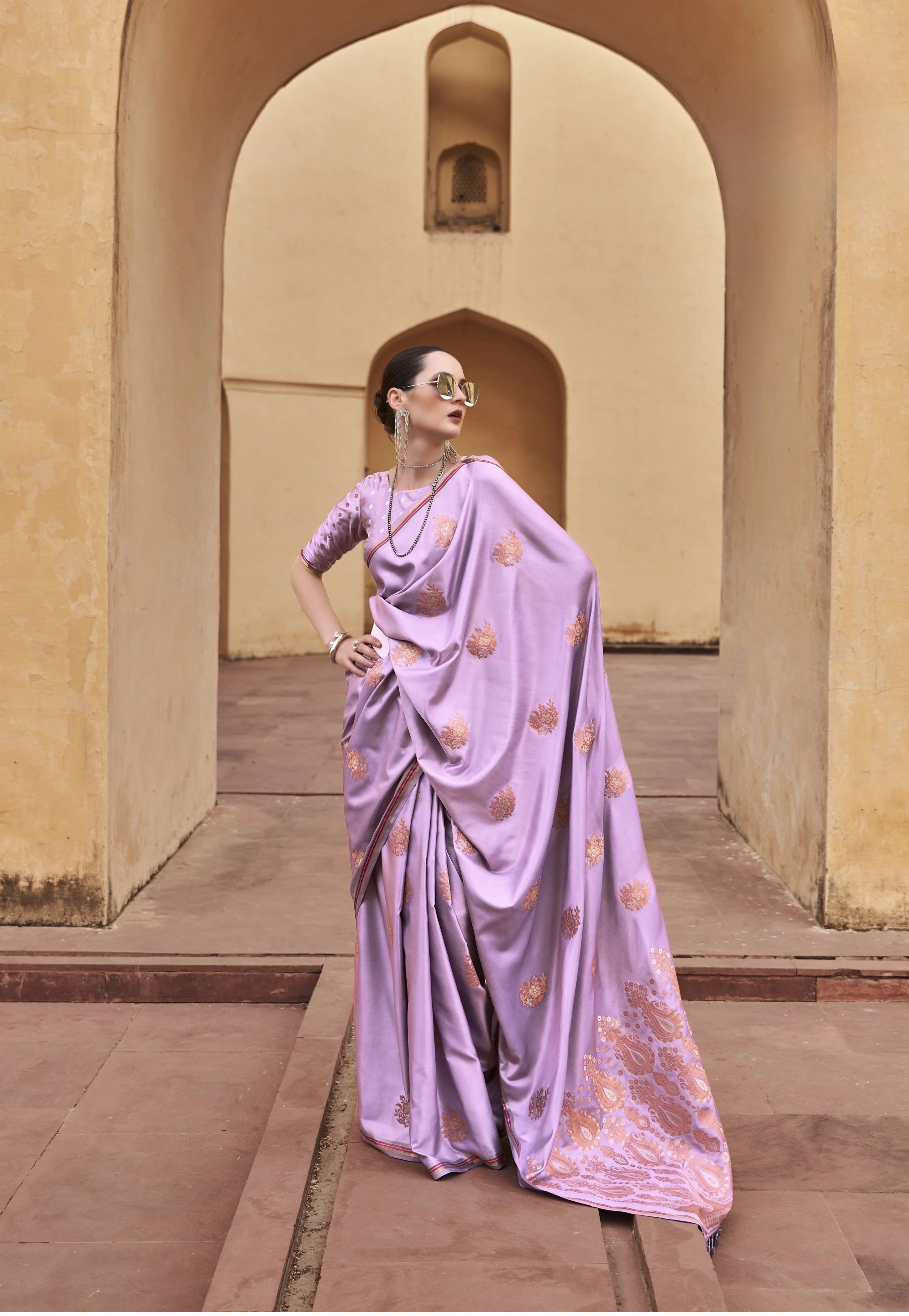 purple copper zari weaving copper zari weaving saree - kalyanja