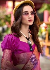 Pink Banarasi Silk Zari Weaving Saree