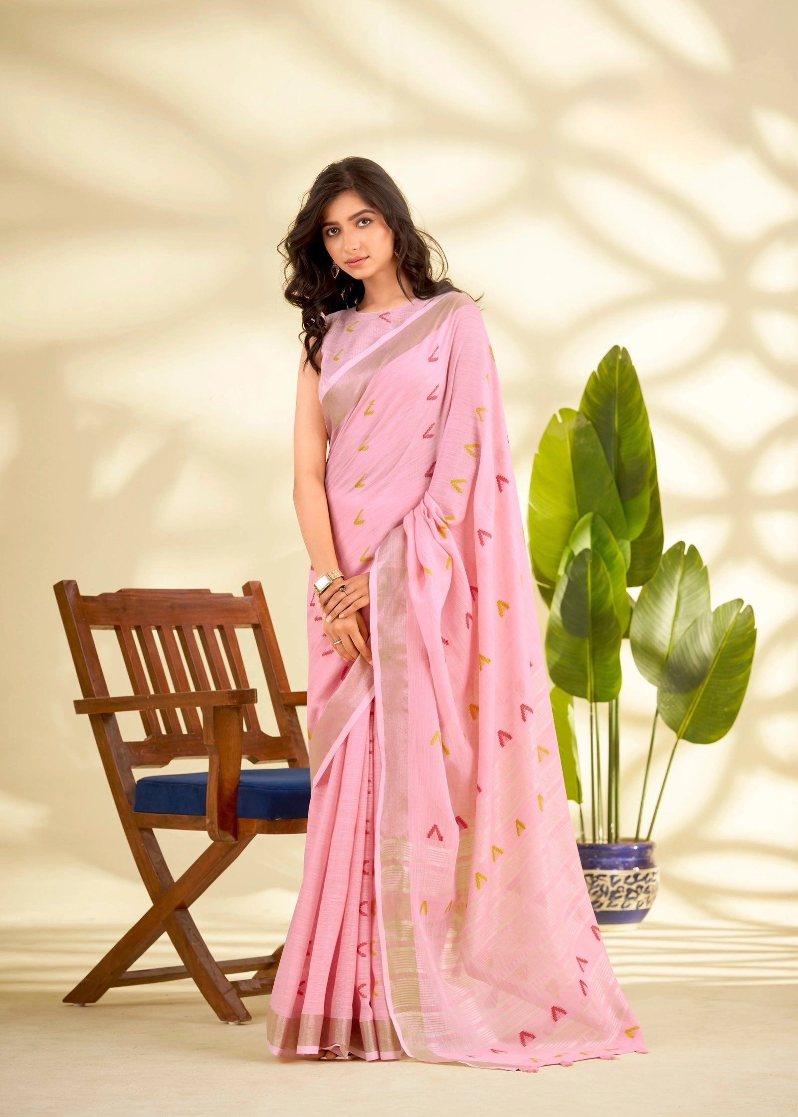 Pink Handloom-Style Weaving Linen Silk Saree Agarwal Saree