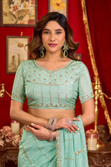 Mint Green Prada Silk Blend Saree – Beads with Sequins & Cutwork Border