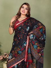 Black Mul Cotton Kalamkari Print Saree