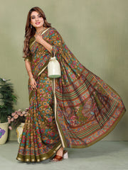 Mehendi Kalamkari Print Mul Cotton Saree