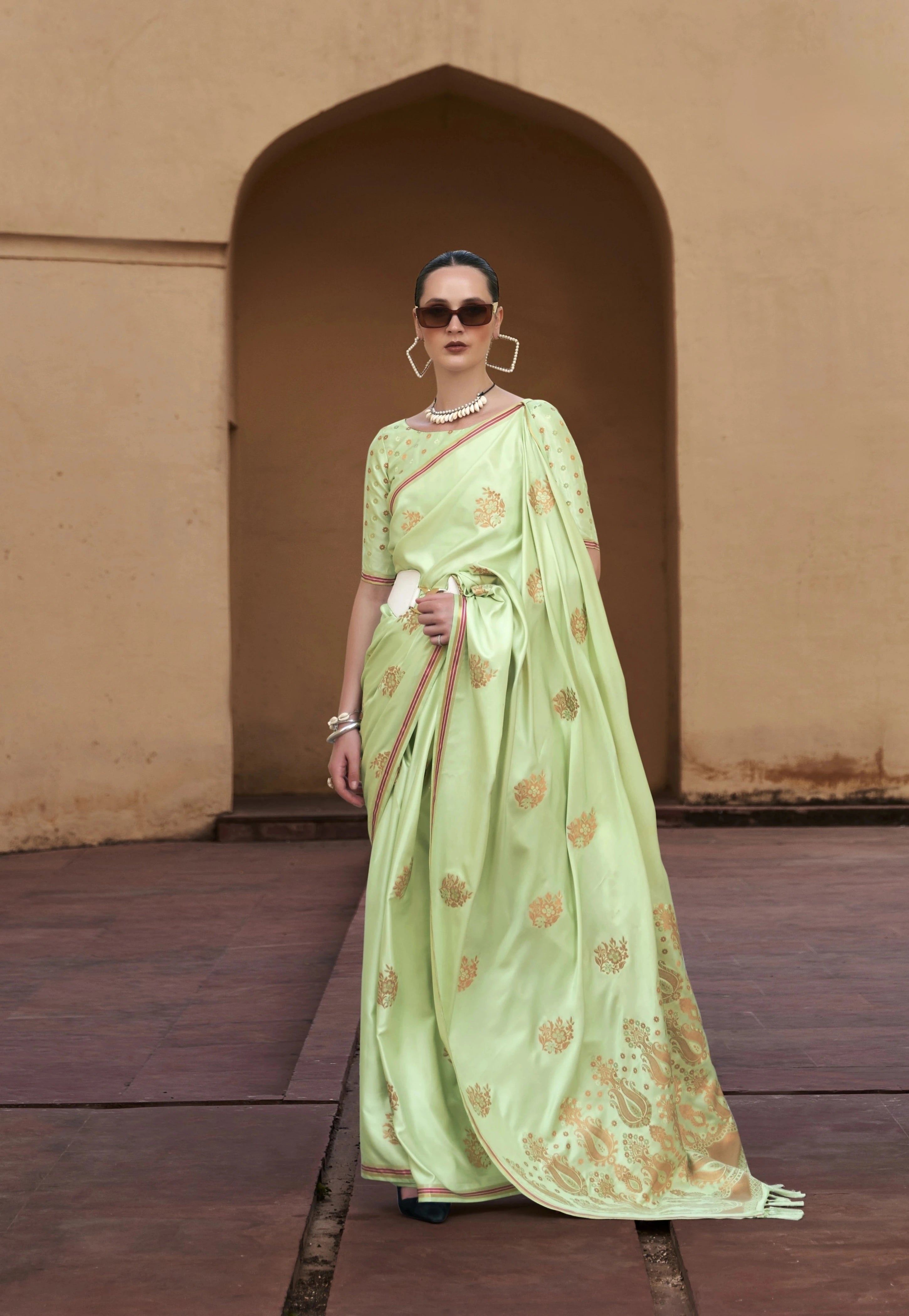 Pista Copper Zari Weaving Copper Zari Weaving Saree Kalyanja Fashion