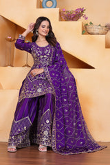 Purple Sequins Embroidery Work Chinon Silk Suit