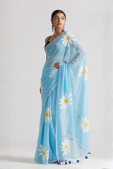 Sky Blue Chinon Saree