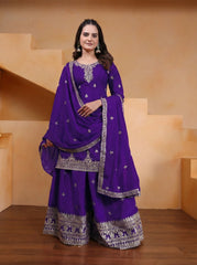soft purple sequins embroidered chinon suit
