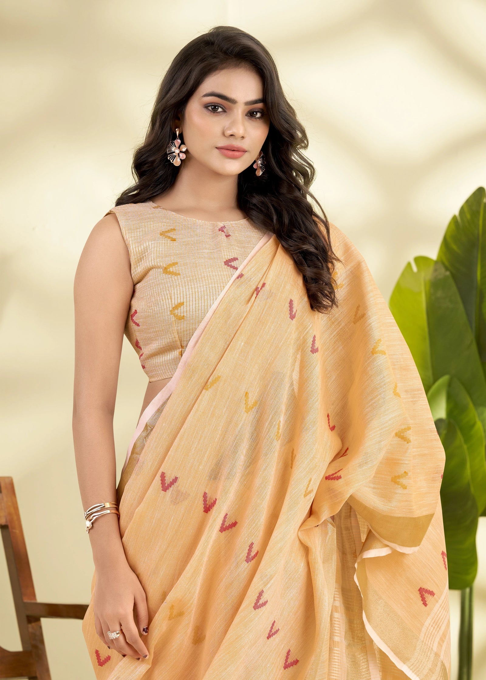 Orange Handloom-Style Weaving Linen Silk Saree Agarwal Saree