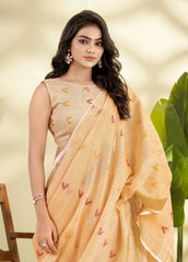 Orange Handloom-Style Weaving Linen Silk Saree