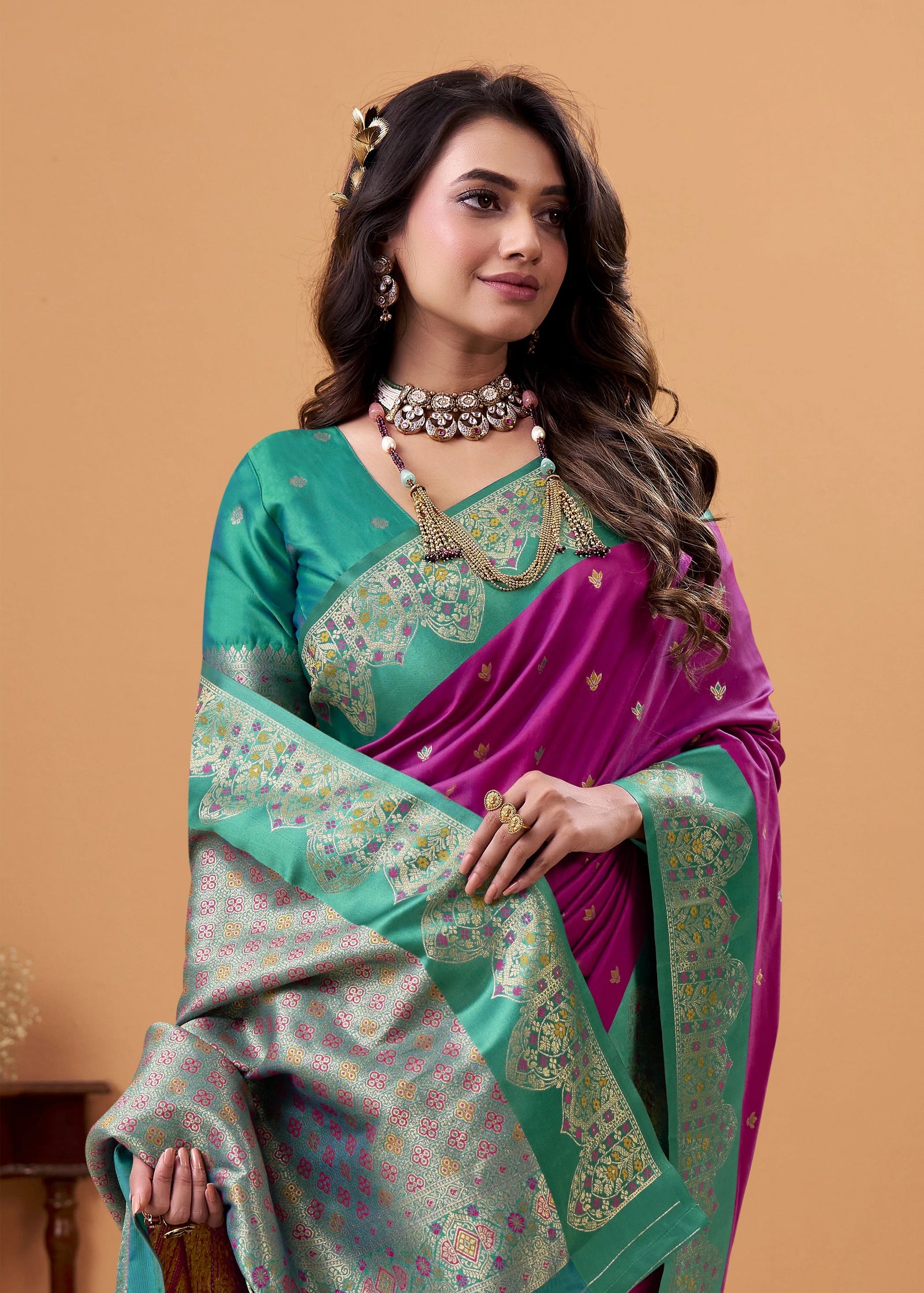 Deep Purple Floral Print Linen Silk Saree Kalyanja Fashion