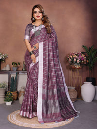 Purple Ached Weaving Soft Linen Saree
