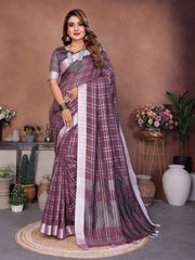 Purple Ached Weaving Soft Linen Saree