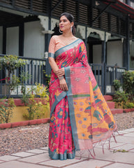 Tejaswini Beautiful Floral Linen Cotton Saree