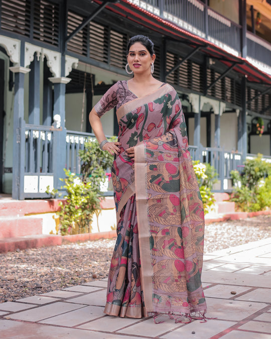 Aleena Artistic Madhubani Motif Soft Linen Cotton Saree - kalyanja