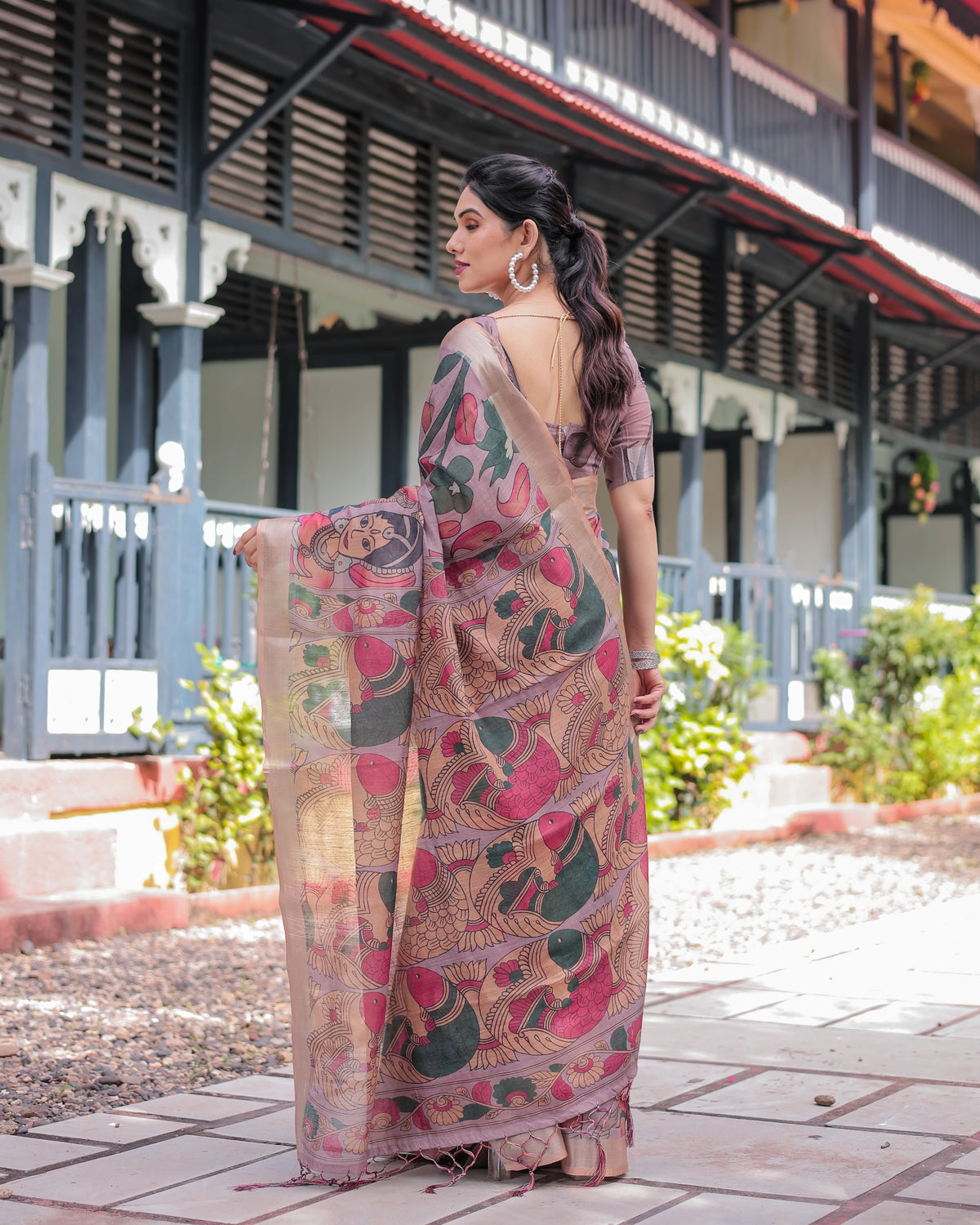 Aleena Artistic Madhubani Motif Soft Linen Cotton Saree – Kalyanja
