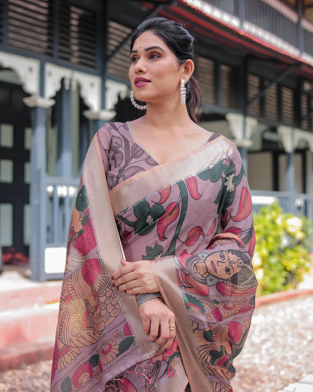 Aleena Artistic Madhubani Motif Soft Linen Cotton Saree – Kalyanja
