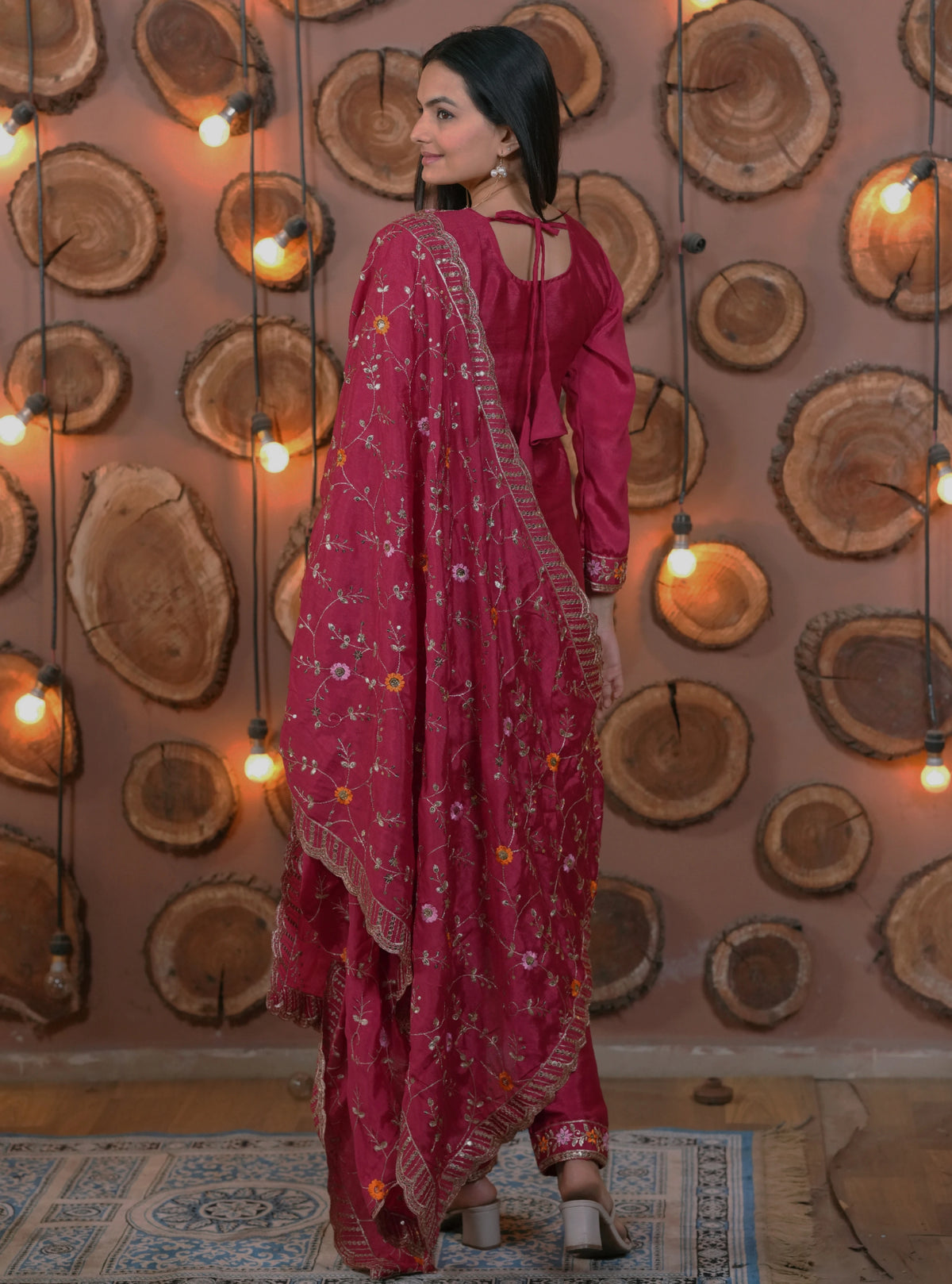 Dark Pink Sequins Embroidery Work Chinon Suit - kalyanja