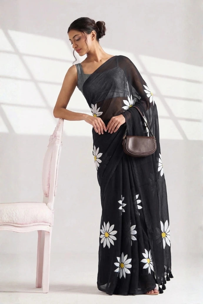 Black Chinon Saree