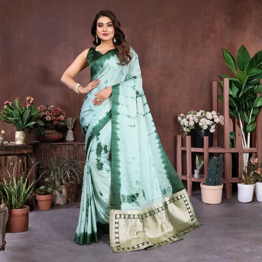 Green Sibori Work Soft Satin Silk Saree