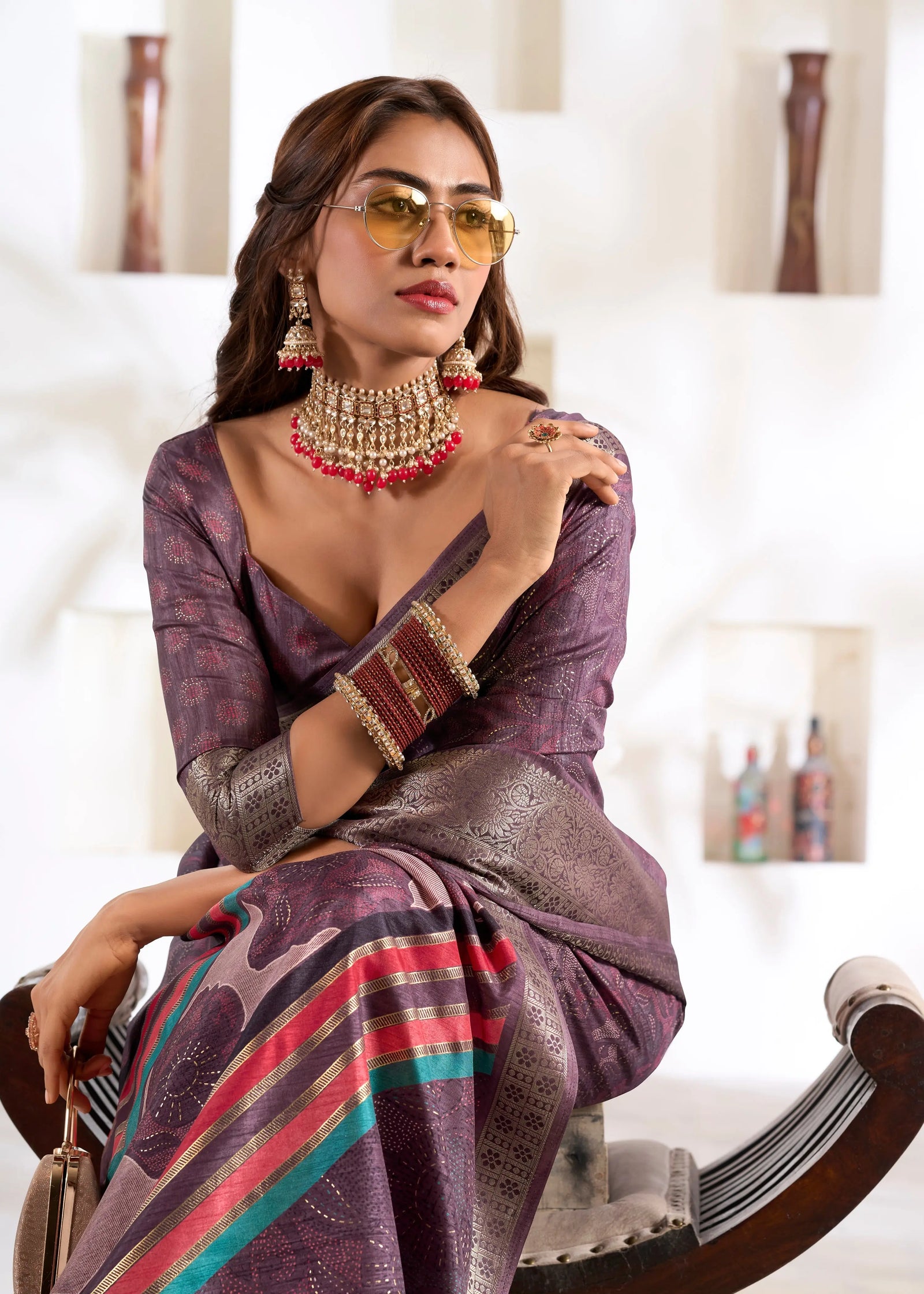Purple Foli Print Soft Dola Silk Saree Agarwal Saree