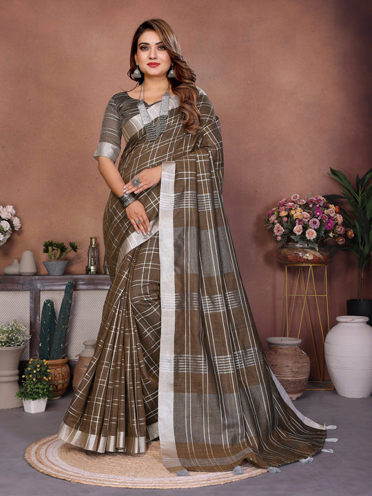 Mehendi Ached Weaving Soft Linen Saree