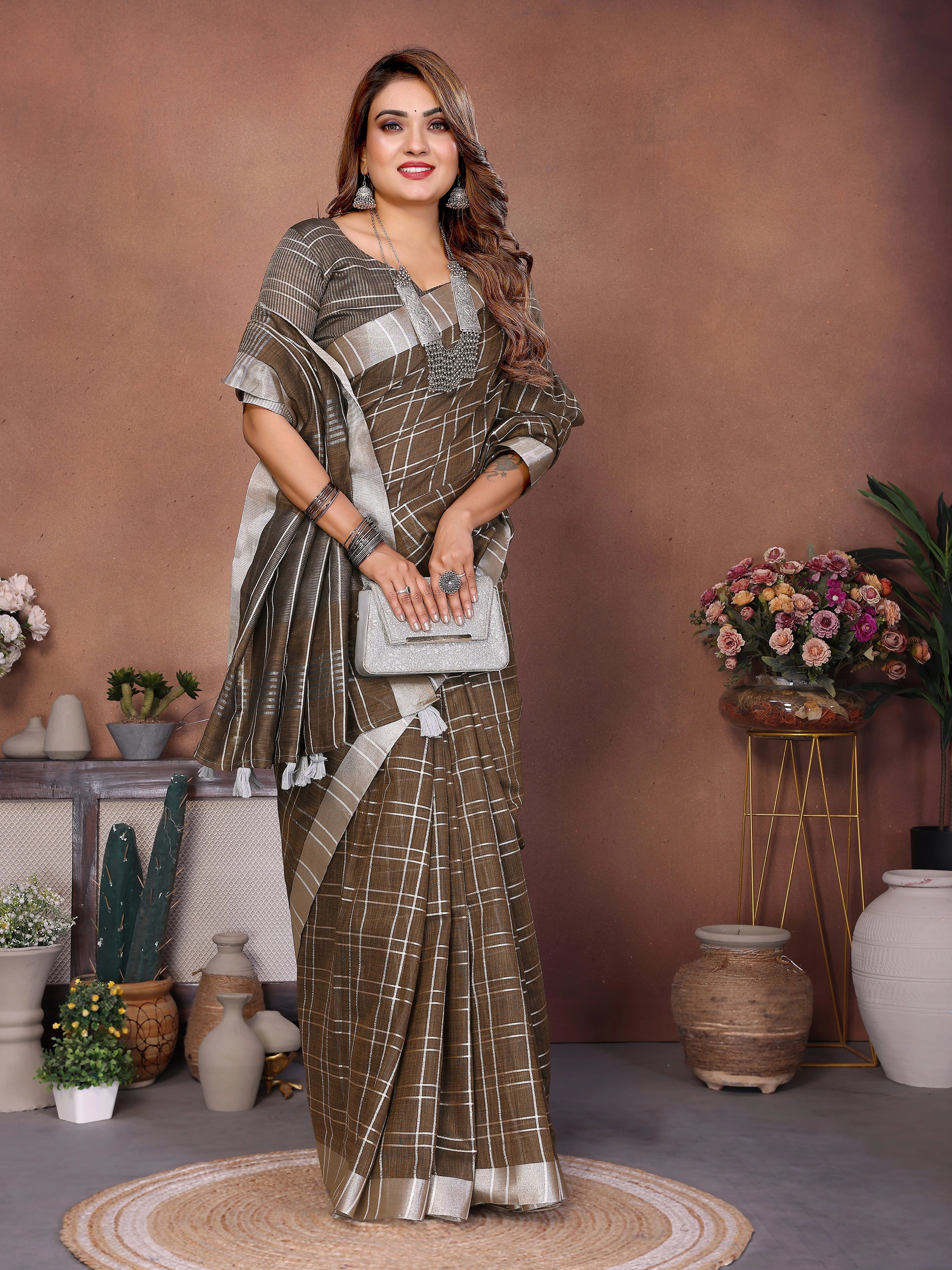 Mehendi Ached Weaving Soft Linen Saree